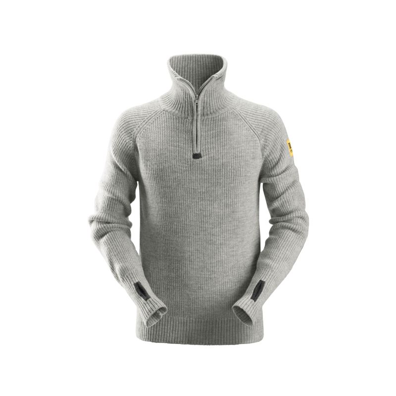 Svetr vlněný s ½ zipem šedý - 1