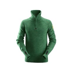 Vlněný svetr s ½ zipem zelený - 1